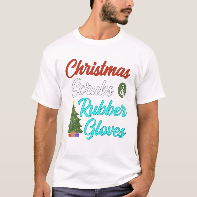 Camiseta Enfermeira de Natal Esfrega Luvas De Borracha Com  (Frente)