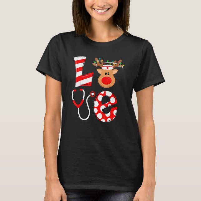 Camiseta Enfermeira de Natal Love NICU RN ER Papais noeis R (Frente)