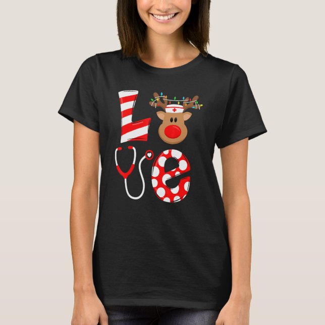 Camiseta Enfermeira de Natal Love NICU RN ER Papais noeis R (Frente)