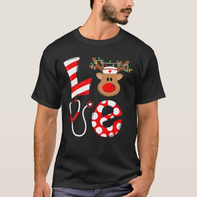 Camiseta Enfermeira de Natal Love NICU RN ER Papais noeis R (Frente)