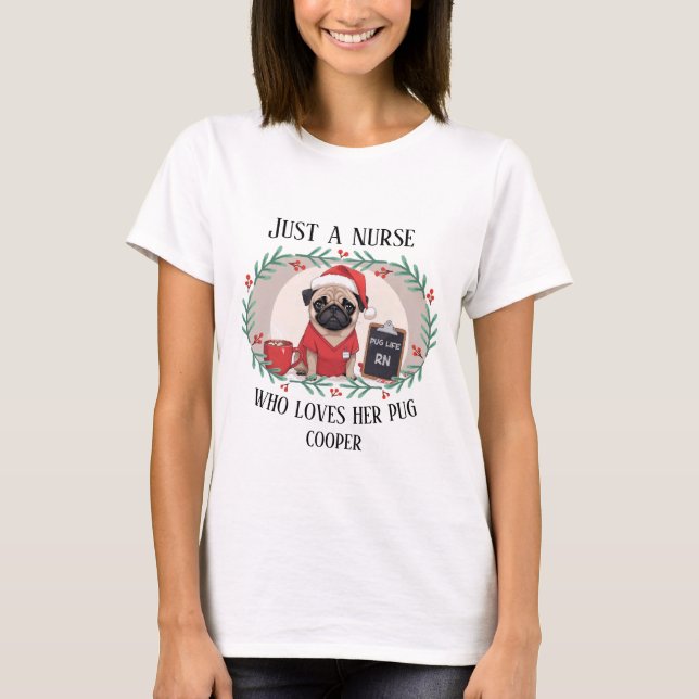 Camiseta Enfermeira de Natal Personalizada Pug RN LPN (Frente)