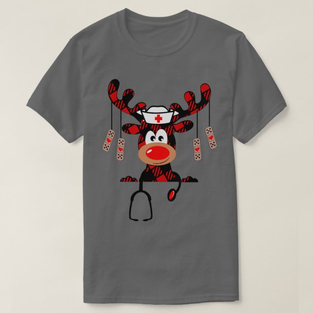 Camiseta Enfermeira de Natal Xadrez de Enfermeira NICU RN L (Frente do Design)