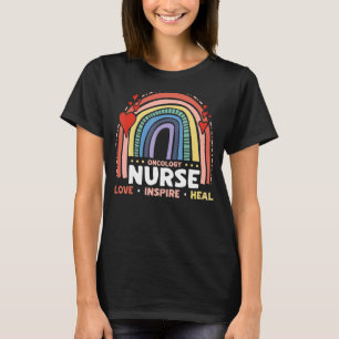 Camiseta Enfermeira de Oncologia Amor Inspira Heal Medical 