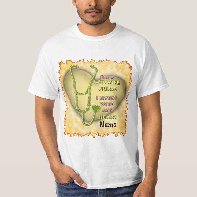 Camiseta Enfermeira de Parteira do Coração Verde (Frente)