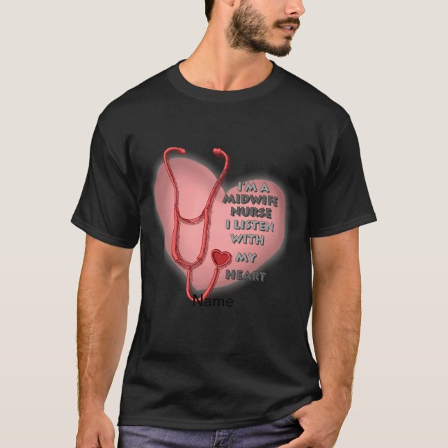 Camiseta Enfermeira de Parteira do Coração Vermelho (Frente)