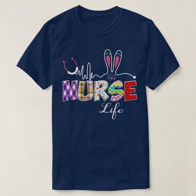 Camiseta Enfermeira de Páscoa bonita Stethoscope Bunny Ears (Frente do Design)