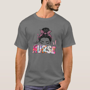 Camiseta Enfermeira de páscoa Messy Bun Easter Enfermeira