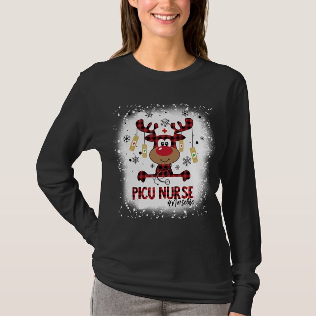 Camiseta Enfermeira de PICU Branqueada Reindeer Natal Pajam (Frente)