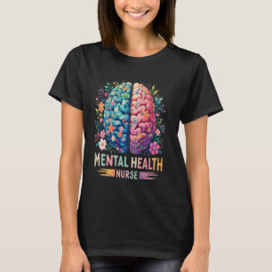 Camiseta Enfermeira de Saúde Mental Cérebro Floral Psicose