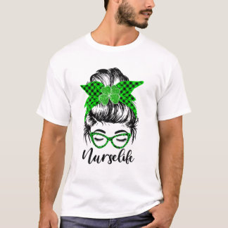 Camiseta Enfermeira de St Patricks, Xadrez de relva, Leopar