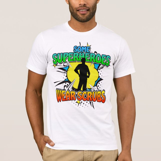 Camiseta Enfermeira de super-heróis Vestem escrubs (Frente)