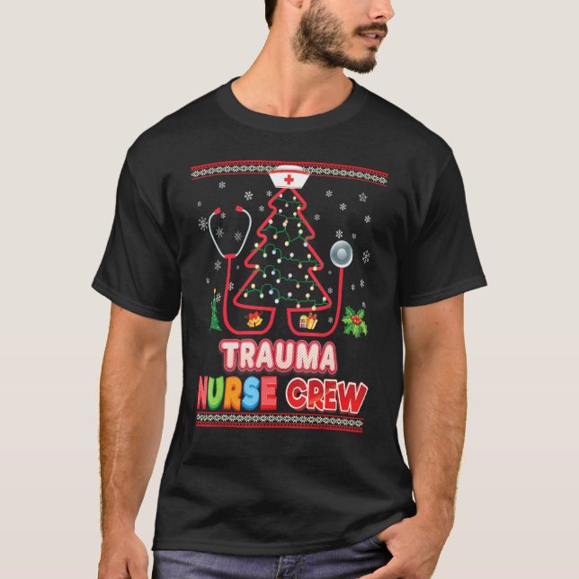 Camiseta Enfermeira de Trauma Tripulação Árvore de Natal Es (Frente)