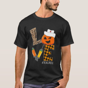 Camiseta Enfermeira de Triagem Halloween Pumpkin Leopard Am
