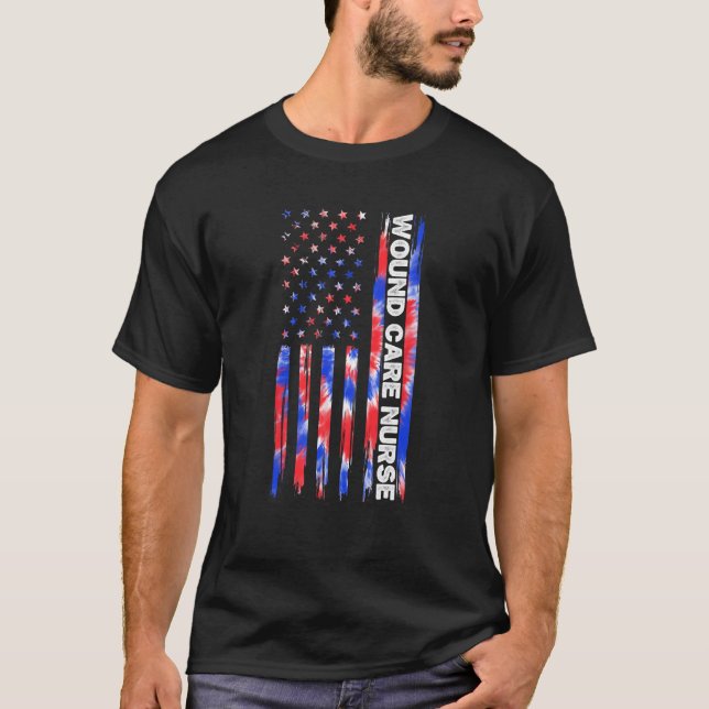 Camiseta Enfermeira de Wound Tie Dye Bandeira Americana 4 d (Frente)