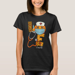 Camiseta Enfermeira do Amor de Halloween Pumpkin Leopard Fa