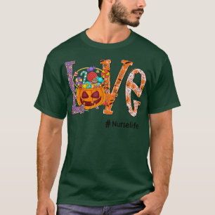 Camiseta Enfermeira do amor Halloween Pumpkin Art Candy Eng