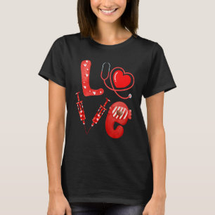 Camiseta Enfermeira do Amor Seringa de estetoscópio Feliz D