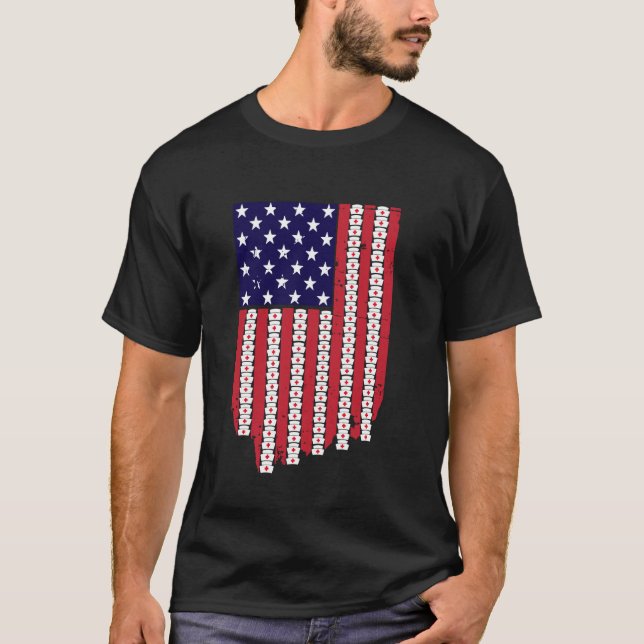 Camiseta Enfermeira do Dia 4 de Julho chapéu Bandeira Ameri (Frente)
