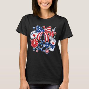 Camiseta Enfermeira do Dia 4 de Julho EUA Coquette Laço Enf