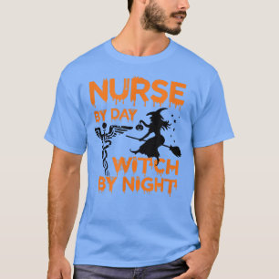 Camiseta Enfermeira do Halloween Por Bruxa do Dia Pela Noit