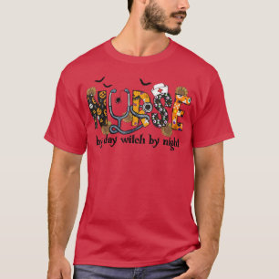 Camiseta Enfermeira do Halloween Por Bruxa do Dia por Noite
