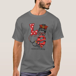 Camiseta Enfermeira educadora Xadrez Leopard Amor Coração M