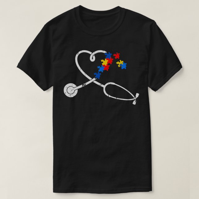Camiseta Enfermeira Enfermeira Autismo Quebra-cabeça Stetos (Frente do Design)