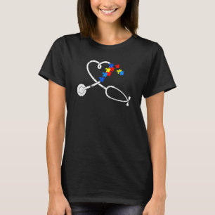 Camiseta Enfermeira Enfermeira Autismo Quebra-cabeça Stetos