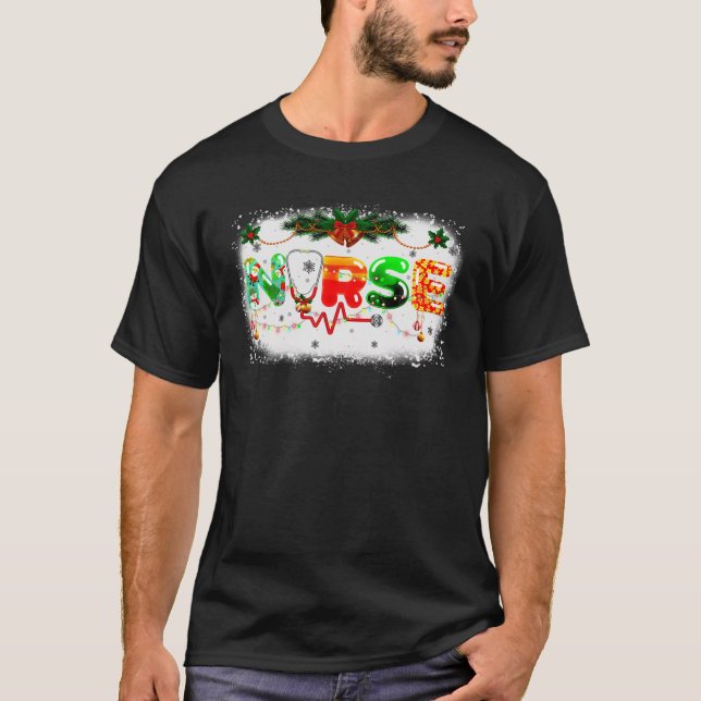 Camiseta Enfermeira Enfermeira de Natal Branqueada, Trabalh (Frente)