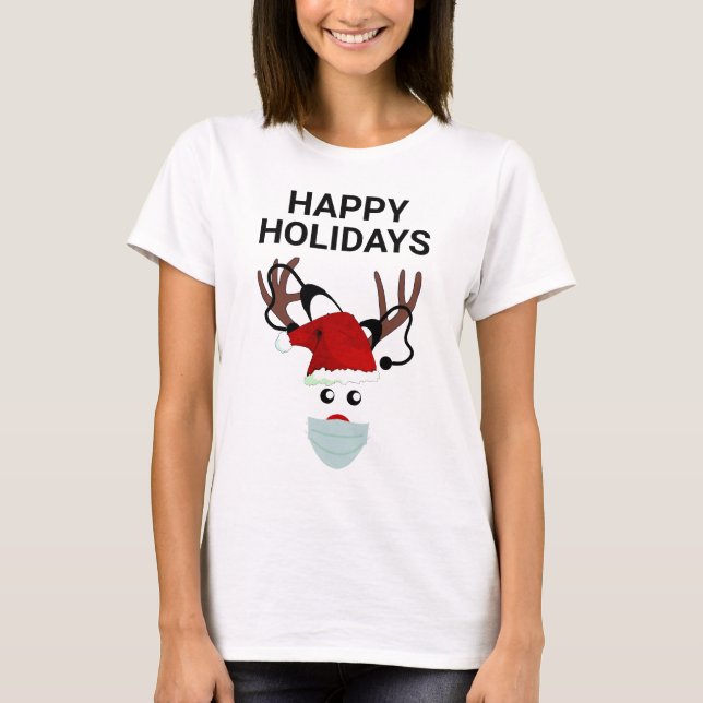 Camiseta Enfermeira Enfermeira de Natal Engraçada com Estet (Frente)