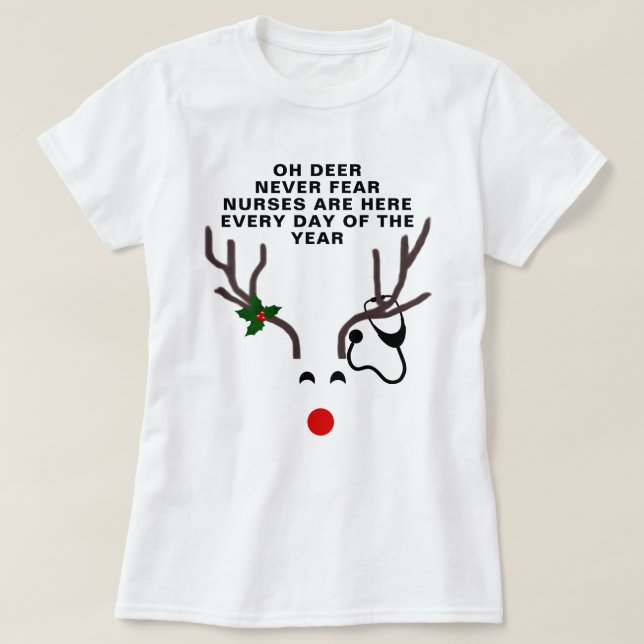 Camiseta Enfermeira Enfermeira de Natal Reindeer (Frente do Design)