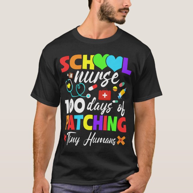 Camiseta Enfermeira Escolar 100 Dias De Patching De Humanos (Frente)
