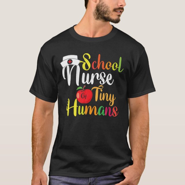 Camiseta Enfermeira Escolar De Humanos Pequenos De Volta À  (Frente)