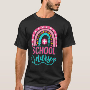 Camiseta Enfermeira Escolar Estampa de Arco-íris Fofa 100º