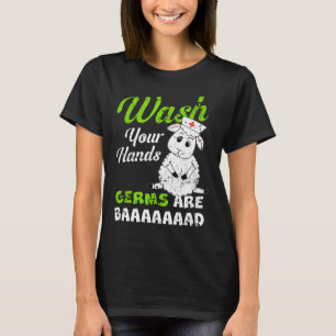 Camiseta Enfermeira escolar Ovelhas Lave Suas Mãos Germes S