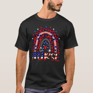 Camiseta Enfermeira Estetoscópio Arco-íris Memorial Day Ame