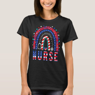 Camiseta Enfermeira Estetoscópio Arco-íris Memorial Day Ame