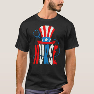 Camiseta Enfermeira Estetoscópio Bandeira Dos EUA Enfermage