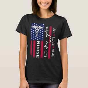 Camiseta Enfermeira Estetoscópio Batimento Cardíaco Bandeir