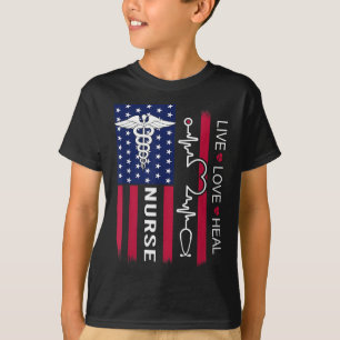 Camiseta Enfermeira Estetoscópio Batimento Cardíaco Bandeir
