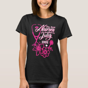 Camiseta Enfermeira Estetoscópio Floral Aniversário Julho 1