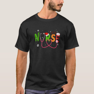 Camiseta Enfermeira Estetoscópio Rena de Natal Fofo Saúde W