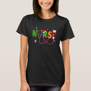 Camiseta Enfermeira Estetoscópio Rena de Natal Fofo Saúde W