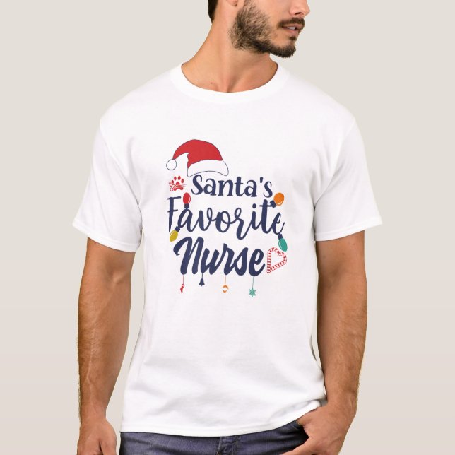 Camiseta Enfermeira Favorita De Papais noeis Engraçados Fel (Frente)