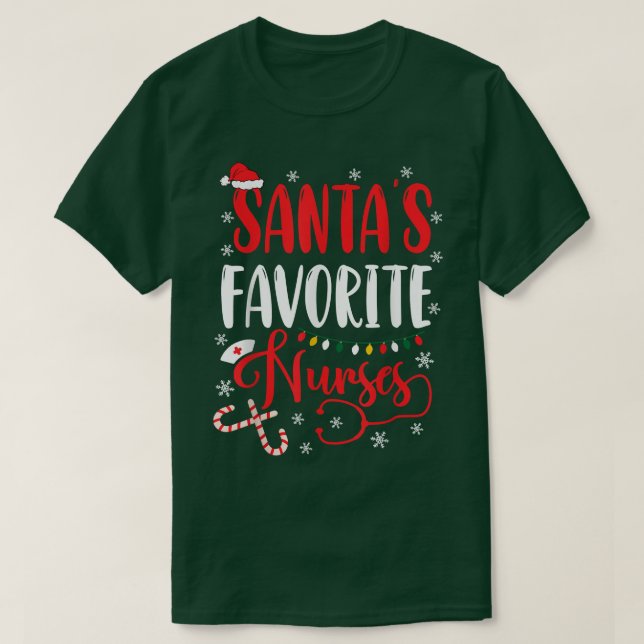 Camiseta Enfermeira favorita Xmas Luzes Santa Hat Chris (Frente do Design)