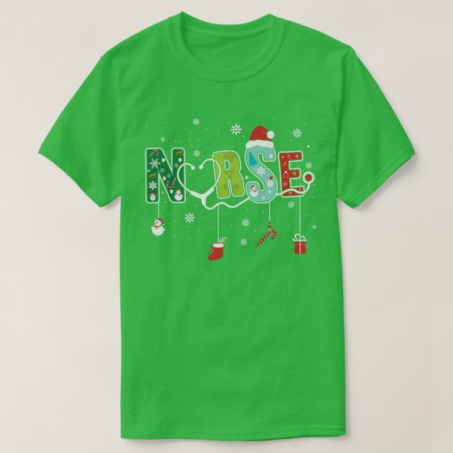 Camiseta Enfermeira Feliz de Natal Estetoscópio Natal X (Frente do Design)