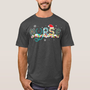 Camiseta Enfermeira Feliz de Natal Luzes do Estetoscópio