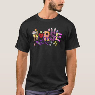 Camiseta Enfermeira Fofa de Páscoa Orelhas de Coelho Ovos F