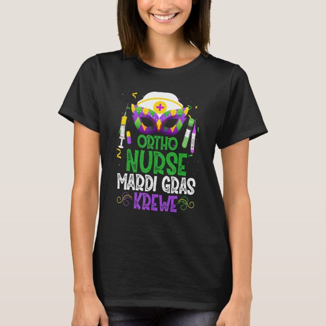 Camiseta Enfermeira Funny Ortho Krewe Mask Mardi Gras Carna (Frente)