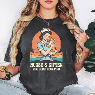 Camiseta Enfermeira & Gatinho O Par Perfeito Retro Vintage